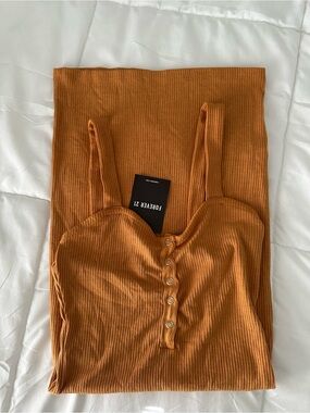 Forever 21 Ribbed Button-Front Tank Dress - Rust Orange